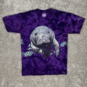 Vintage Manatee Columbus Zoo AOP Graphic Shirt Tee Size Medium Purple Tye Dye